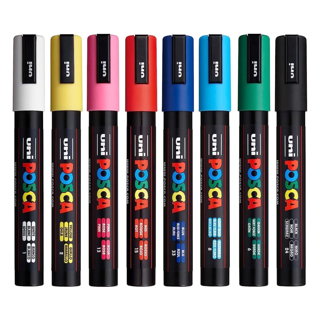 Uniball Posca 5M Markers with Medium Point Pen Tips for Fabric, Glass Paint, Metal Paint