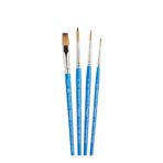 Close-up image of Winsor & Newton Cotman Brush Set of 4, including Round sizes 1, 4, 6, and a One Stroke 3/8" brush, all with short handles, ideal for versatile watercolour techniques.