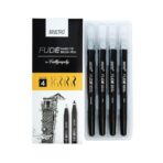 Brustro Fude Hard-Tip Brush Pen Black Ink Set of 4