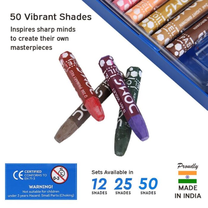 Doms Jumbo Oil Pastel Set - Non-Toxic Hexagonal Crayons in Plastic Carry Case - Image 3