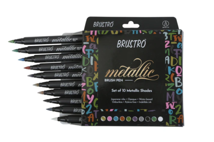 Brustro Metallic Brush Pen Set of 10 -Soft Brush Tip for Calligraphy, Hand Lettering, Colouring, Scrapbooking, Card Making