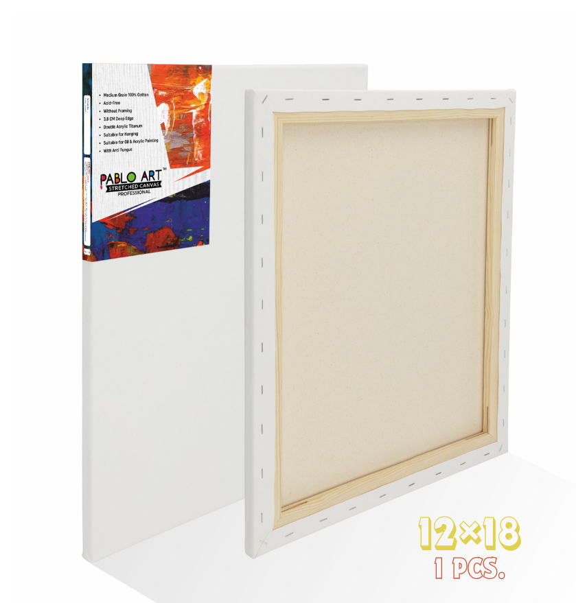 8×10-6.png Pablo Art 12×18 Stretched Canvas Board displayed on a white background, showcasing its smooth cotton surface and sturdy wooden frame.