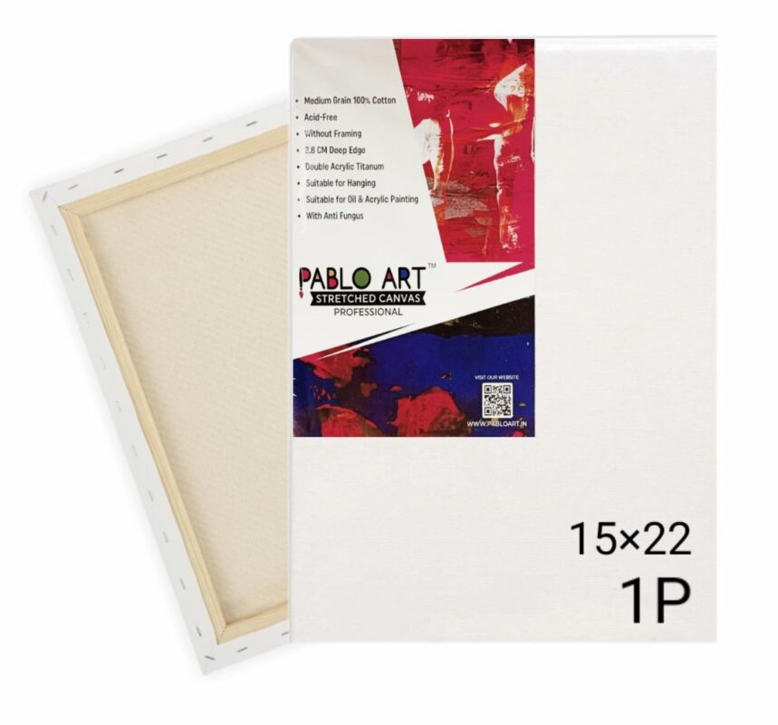Pablo Art 15×22 Stretched Canvas Board shown against a neutral backdrop, highlighting its quality and size, ideal for various art projects.