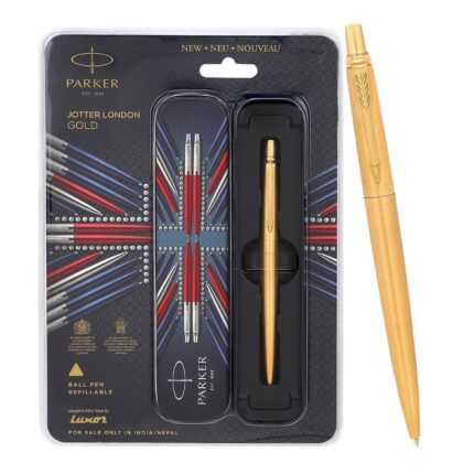 Parker Jotter Gold Blue Ball Pen featuring a gold finish and stainless steel body.