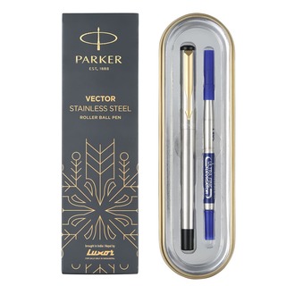 Parker Vector Stainless Steel Roller Ball Pen Gold Trim