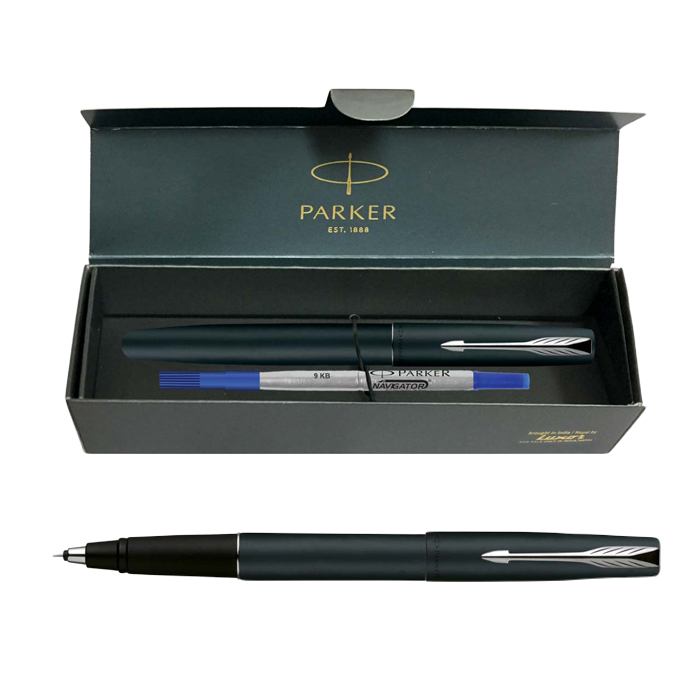 Parker Frontier Matte Black Chrome Trim Roller Ball Pen