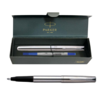 Parker Frontier Stainless Steel Chrom Trim Roller Ball Pen Refillable (Pack of 1, Ink - Blue)