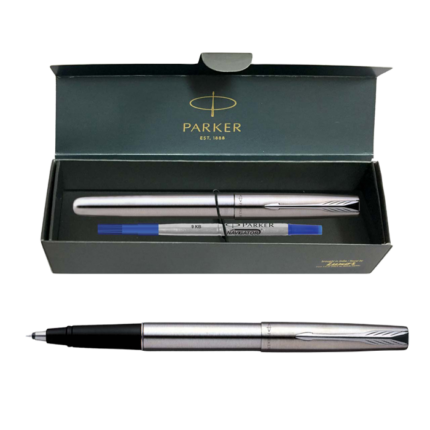 Parker Frontier Stainless Steel Chrom Trim Roller Ball Pen Refillable (Pack of 1, Ink - Blue)