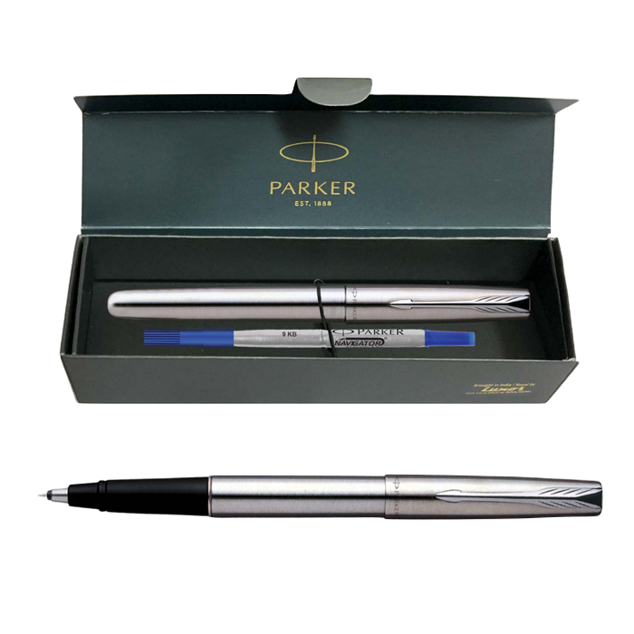 Parker Frontier Stainless Steel Chrom Trim Roller Ball Pen Refillable (Pack of 1, Ink - Blue)