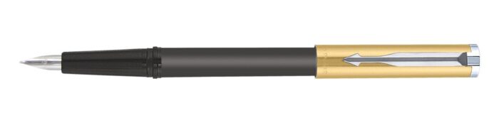 Parker Beta Premium Fountain Pen, Refillable, Chrome Trim, Gold with Free Ink Cartridge (1 Count, Ink - Blue)