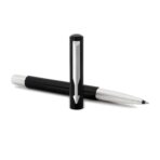 Parker Vector Gift Set Vector Chrome Trim Black Roller Ball Pen with Black Card Holder (Ink - Blue)