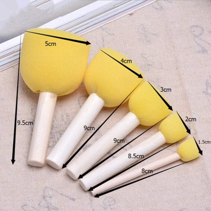 Round Stencil Sponge Wooden Handle Foam Brush Set Painting Tools 5 Pcs - Image 2