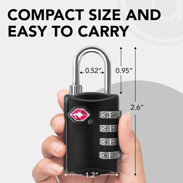 TSA Approved 4-Digit Combination Padlocks – Keyless Luggage, Gym, School Locker & Outdoor Travel Locks (Black) Pack of 4 - Image 4