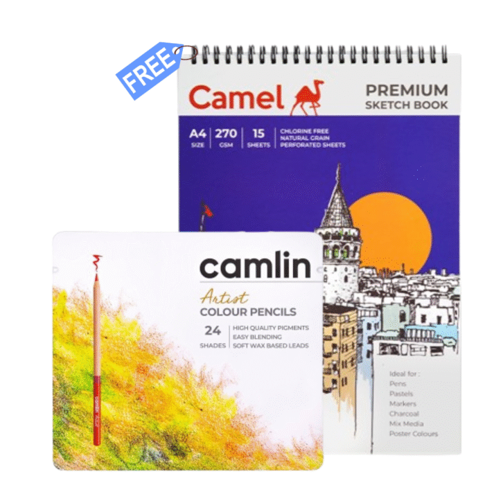 Camlin Artist Colour Pencils Assorted Pack of 24 Shades with FREE A4 Sketch Book