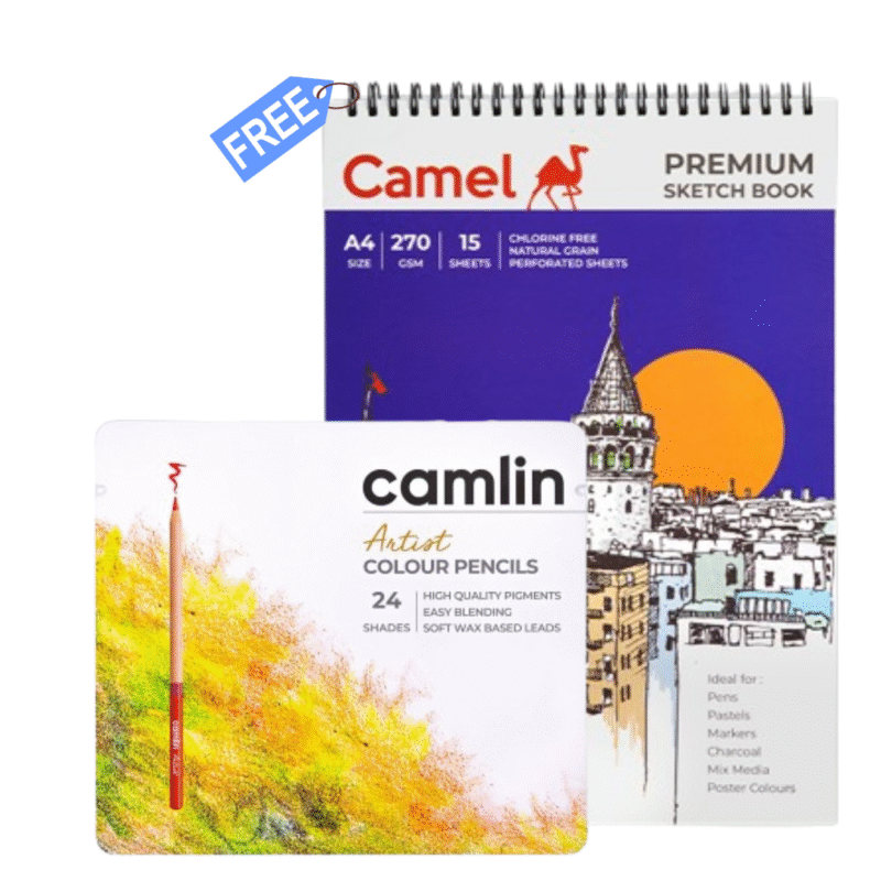 Camlin Artist Colour Pencils Assorted Pack of 24 Shades with FREE A4 Sketch Book