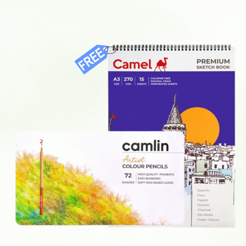 Camlin Artist Colour Pencils Assorted Pack of 72 Shades + 1 A3 Sketchbooks Free