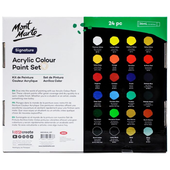 Mont Marte Signature Acrylic Colour Paint Set 24pcsx36ml - Image 3
