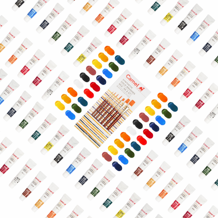 Camel Artist Acrylic Colors 12 shades 20ml and Get Camel Synthetic Gold Brushes pack of  7 Round,Flat-Series 66 & 67 - Image 3