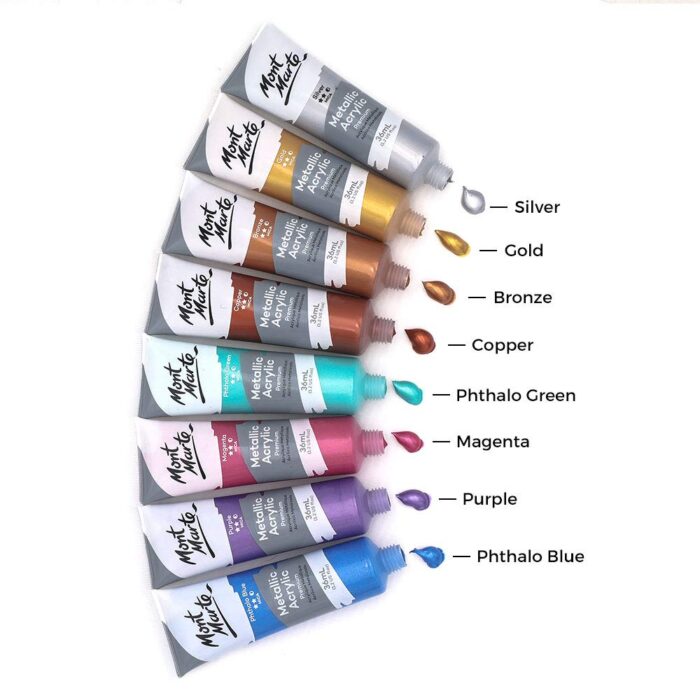 Mont Marte Metallic Acrylic Paint Set 8pc x 36ml - Image 3