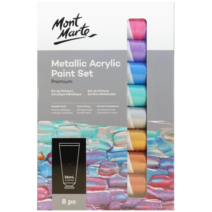 Mont Marte Metallic Acrylic Paint Set 8pc x 36ml - Image 1