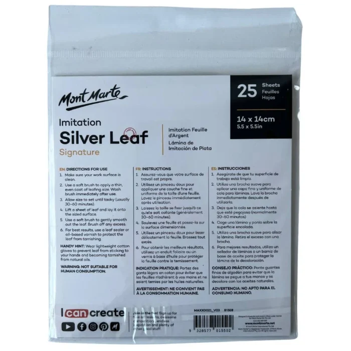 Mont Marte Imitation Silver Leaf 14x14cm 25 Sheet - Image 4