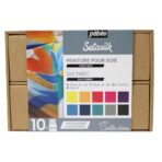 Pebeo Setasilk Water-Based Fabric Paint for Silk – 10 Vibrant Colors (45ml) with Brush