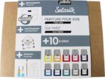 Pebeo Setasilk Water-Based Fabric Paint for Silk – 10 Vibrant Colors (45ml) with Brush