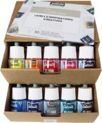 Pebeo Setasilk Water-Based Fabric Paint for Silk – 10 Vibrant Colors (45ml) with Brush