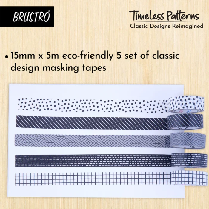 Brustro Timeless Patterns Washi Tapes (Set of 5 | 15mm x 5m)