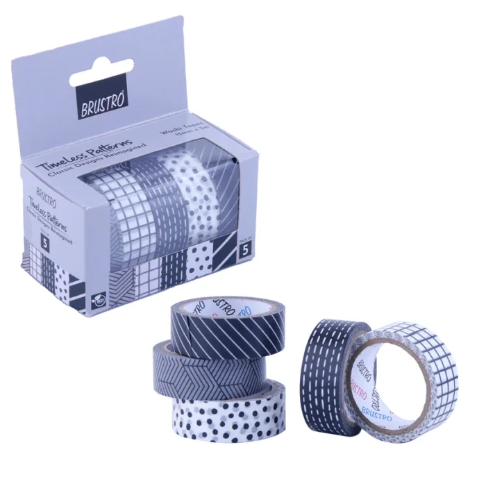 Brustro Timeless Patterns Washi Tapes (Set of 5 | 15mm x 5m)