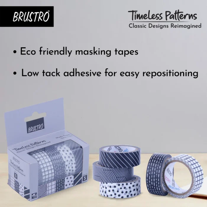Brustro Timeless Patterns Washi Tapes (Set of 5 | 15mm x 5m)