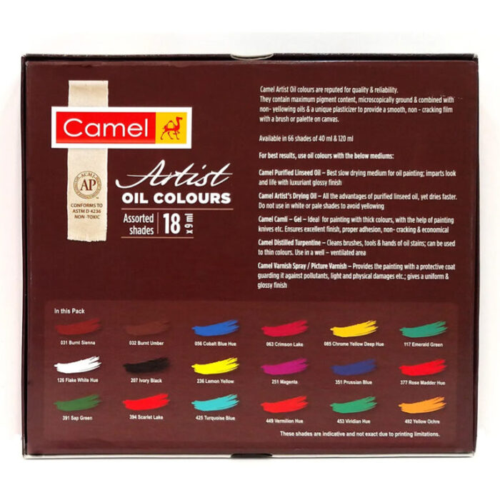 Camel Artist Oil Colour Set of 18 Shades – 9ml Tubes