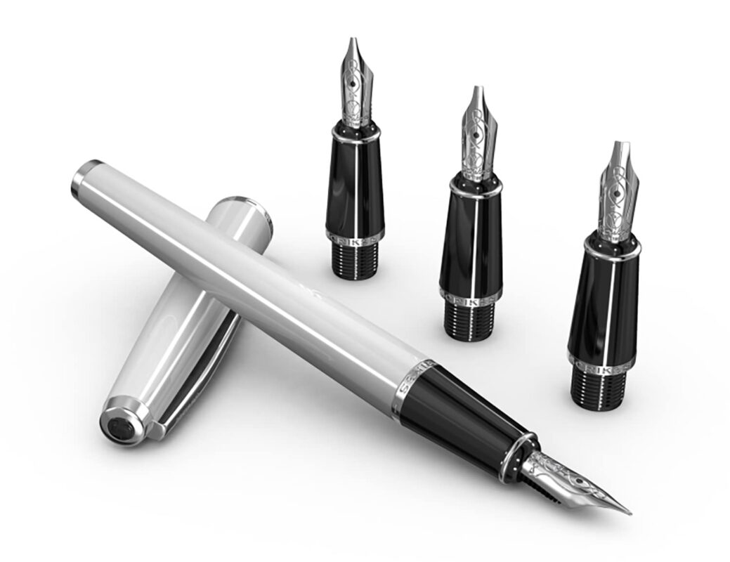 Scrikss | Calligraphy | Pen Set | White Acrylic Carbon Fiber | Medium, 1.1mm, 1.5mm, 2.3mm Nib