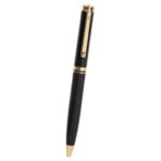 Arista | Ballpoint Pen | Black With Gold Trim | With Gold Chrome Table Clock