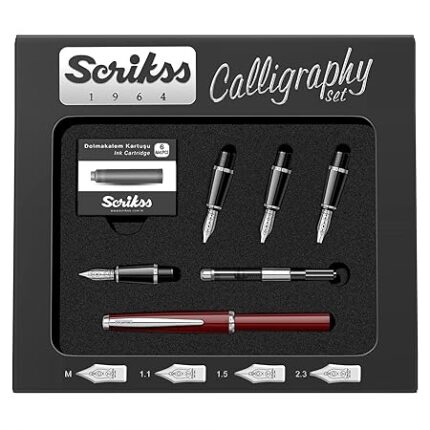 Scrikss | Calligraphy | Pen Set | Burgundy | Medium, 1.1mm, 1.5mm, 2.3mm Nib