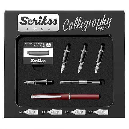 Scrikss | Calligraphy | Pen Set | Burgundy | Medium, 1.1mm, 1.5mm, 2.3mm Nib