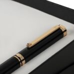 Arista | Ballpoint Pen | Black With Gold Trim | With Gold Chrome Table Clock