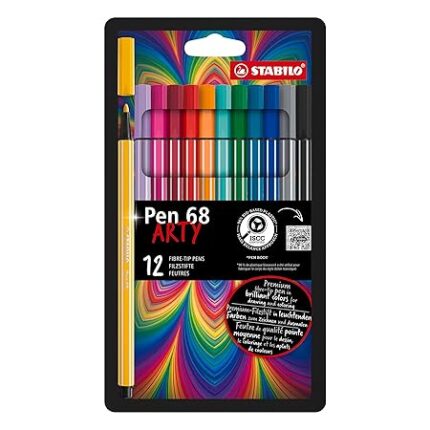 Stabilo | Pen 68 Arty | Premium Fibre-tip Pen | Pack Of 12 | Assorted Colours