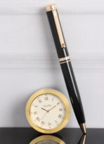 Arista | Ballpoint Pen | Black With Gold Trim | With Gold Chrome Table Clock