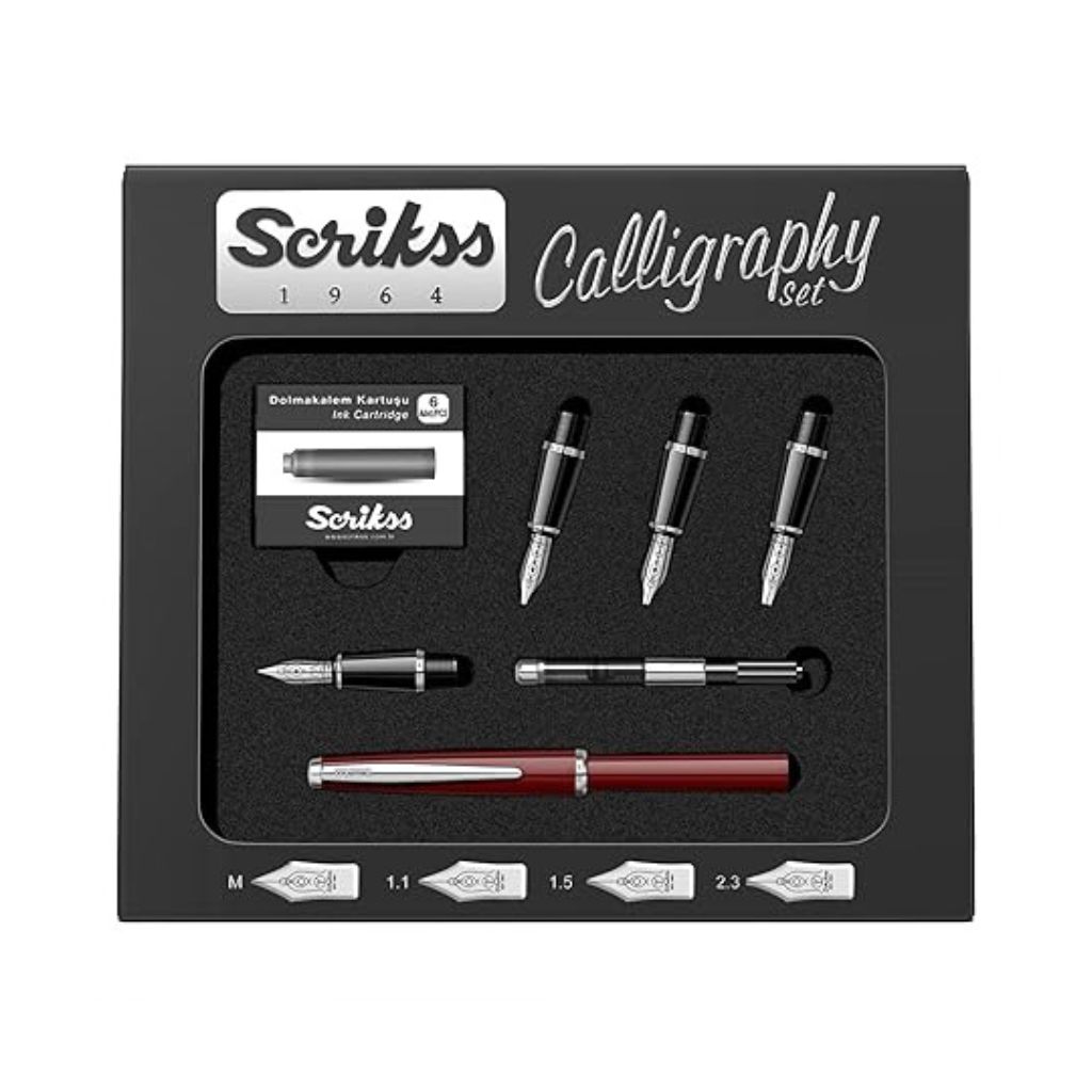 Scrikss Scrikss | Calligraphy | Pen Set | Burgundy | Medium, 1.1mm, 1.5mm, 2.3mm Nib - Image 1