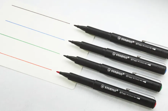 Stabilo | dr!ver Series | Premium Fineliner & Felt Tip | Pack of 4 | 0.8 MM | Black, Blue, Green, Red