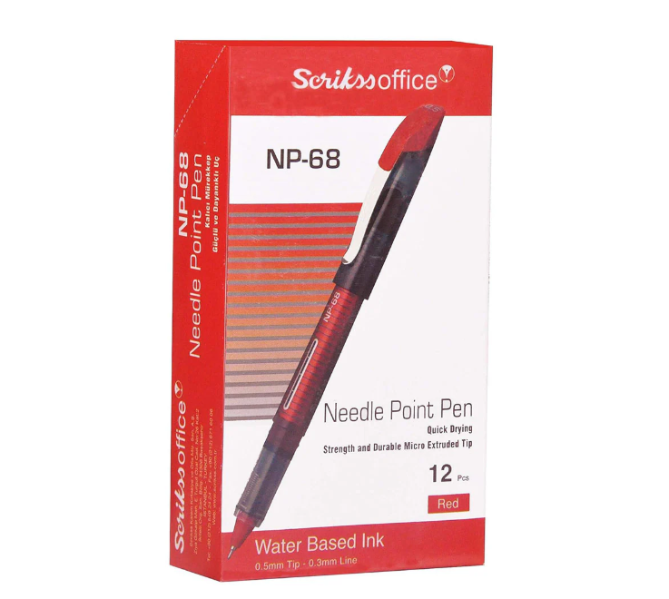 needle point Scrikss | Np-68 | Needle Point Pen 0.5mm | Box Of 12 | Red