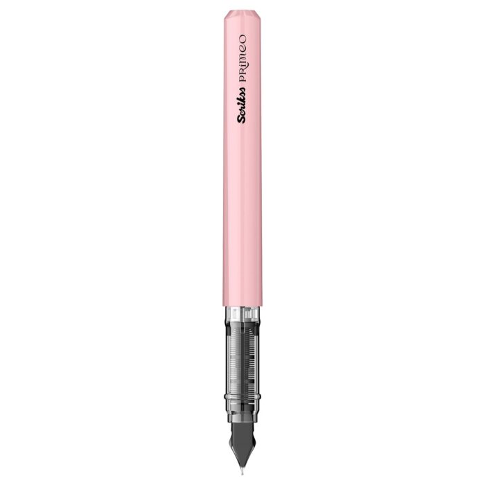 Scrikss Primeo Medium Nib Fountain Pen | 3 Cartridges Included | Stainless Steel Nib & ABS Body | Pink | in Blister Pack