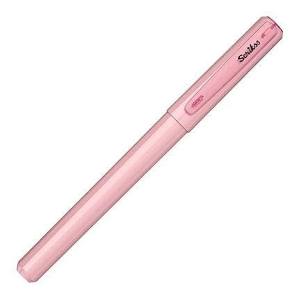 Scrikss Primeo Medium Nib Fountain Pen | 3 Cartridges Included | Stainless Steel Nib & ABS Body | Pink | in Blister Pack