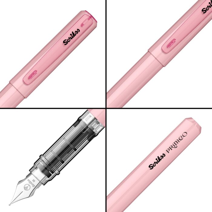 Scrikss Primeo Medium Nib Fountain Pen | 3 Cartridges Included | Stainless Steel Nib & ABS Body | Pink | in Blister Pack