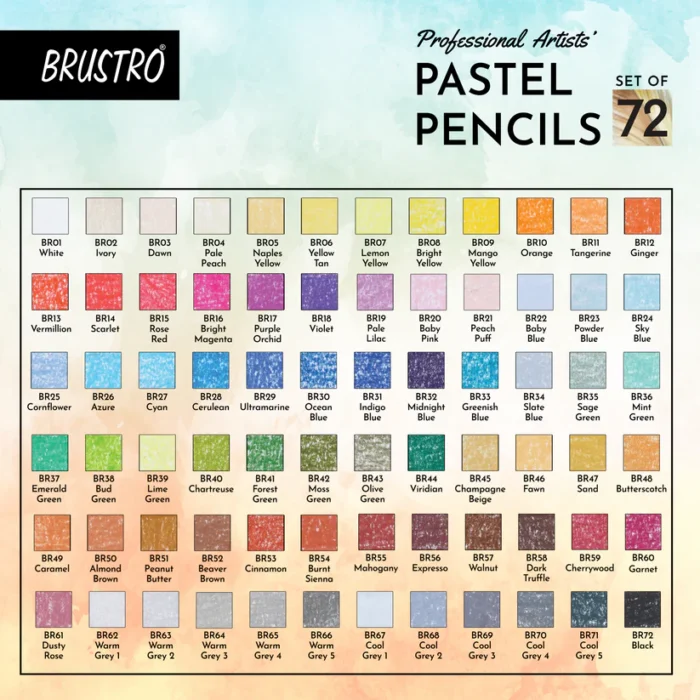 BRUSTRO Artists Pastel Pencils - Set of 72 Shades
