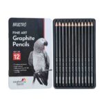 BRUSTRO Fine Art Graphite Pencil Set |10B - 2H | Pack of 12 with Elegant Tin Box