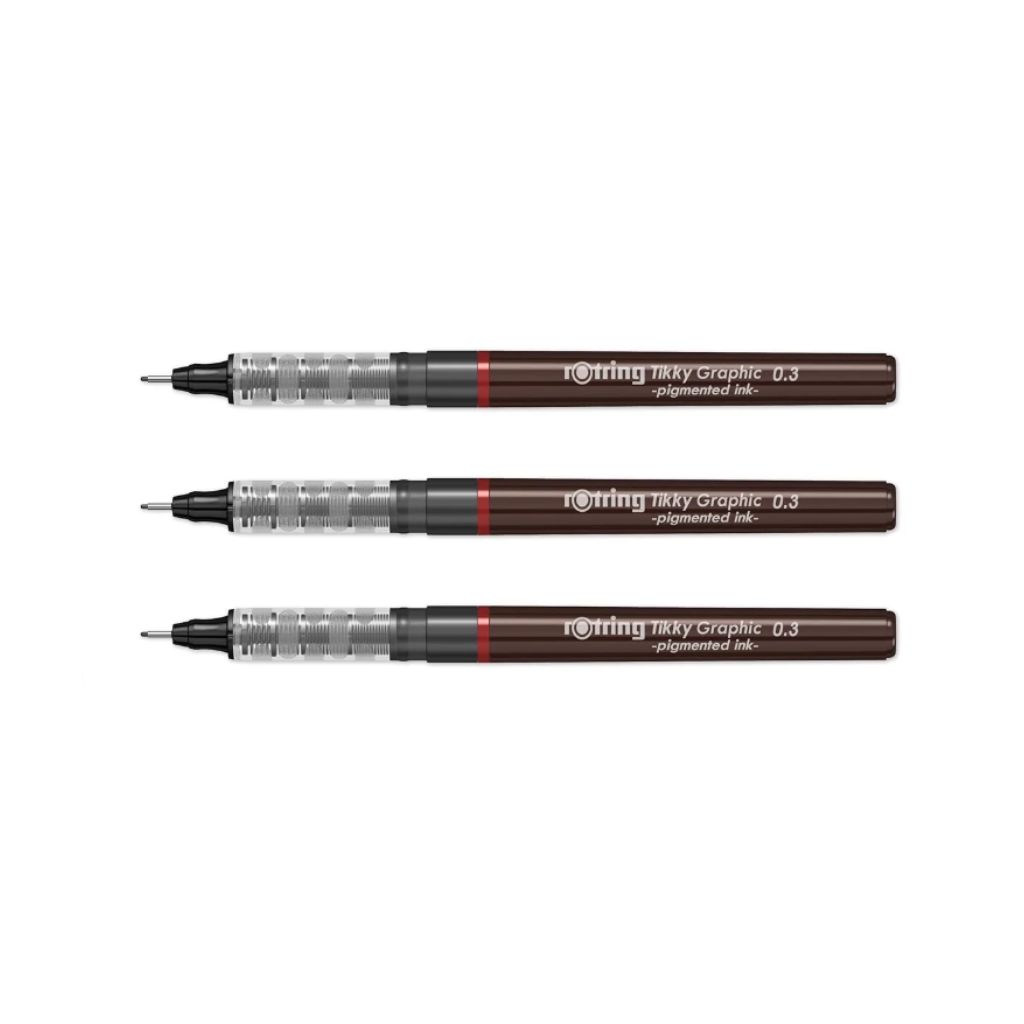 Rotring tikky Rotring | Tikky | Graphic Fineliner | Black Pigment Lightfast | 0.3mm | 3 Pen Set - Image 1