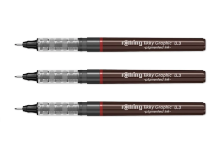 Rotring | Tikky | Graphic Fineliner | Black Pigment Lightfast | 0.3mm | 3 Pen Set