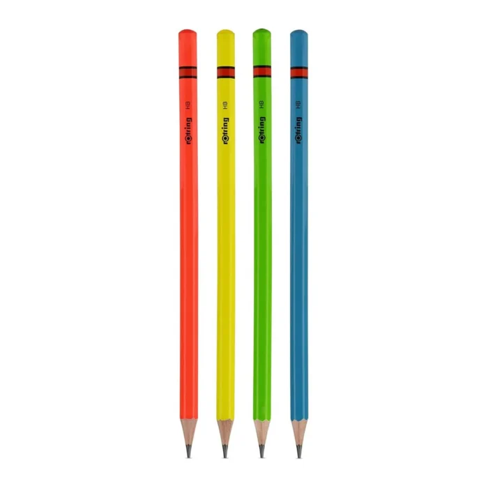 Rotring | Woodcase | HB Graphite Pencil | Neon Assorted Colours | Blister Pack of 4 Wooden Pencils